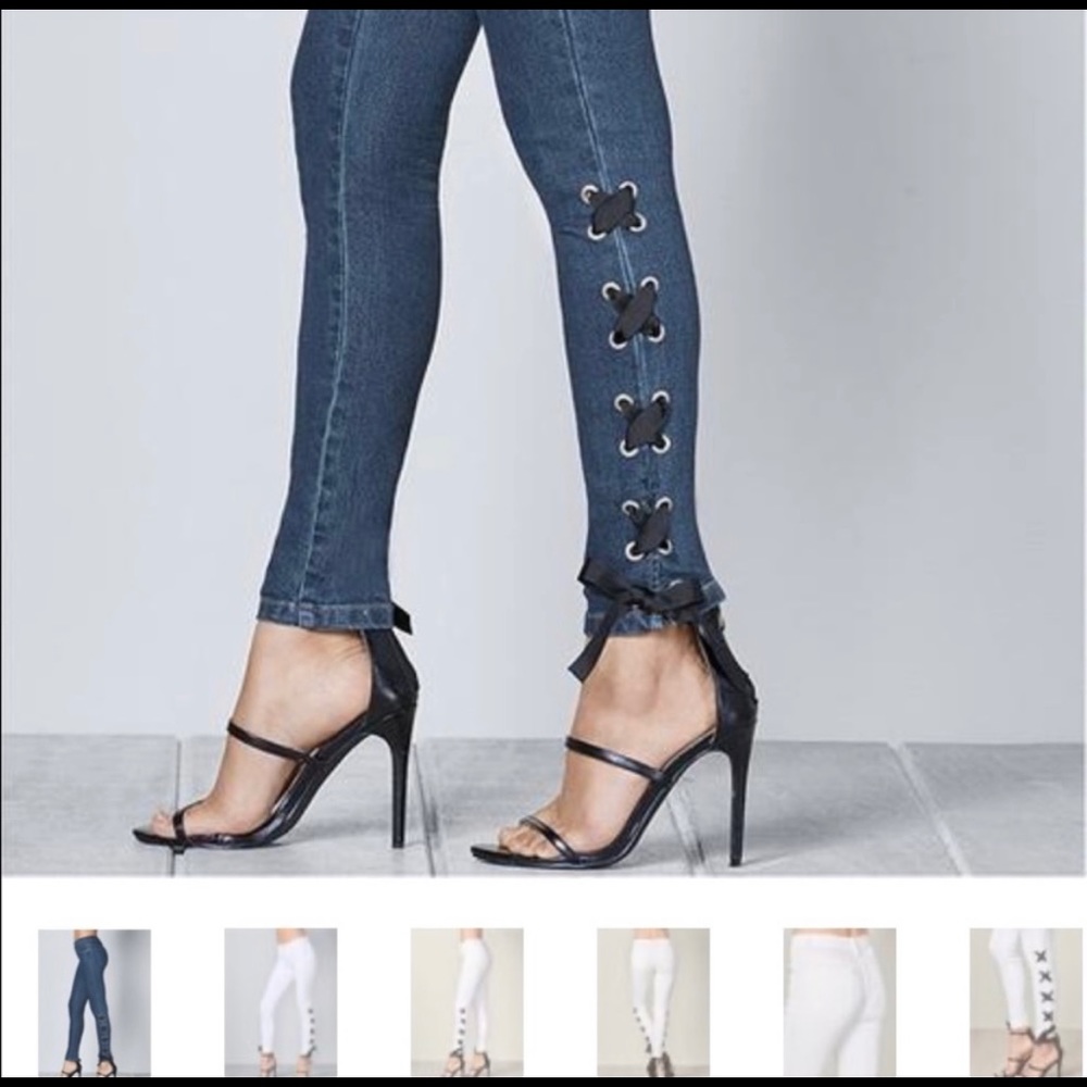 Lace-up Blue Denim Jeggings